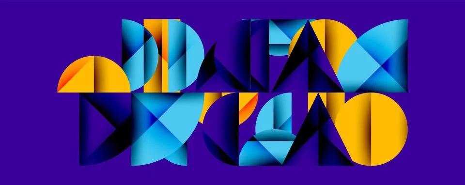 Abstract geometric pattern with intersecting circles and triangles in gradients. Illustrazione stock