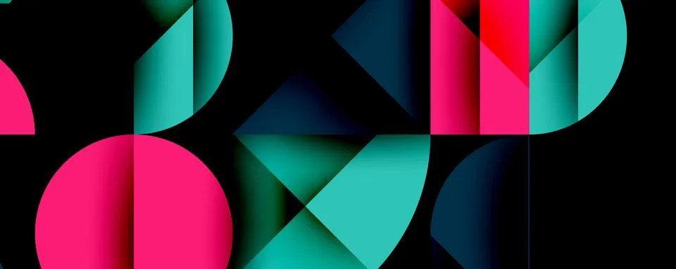 Abstract geometric pattern with intersecting circles and triangles in gradients. Illustrazione stock