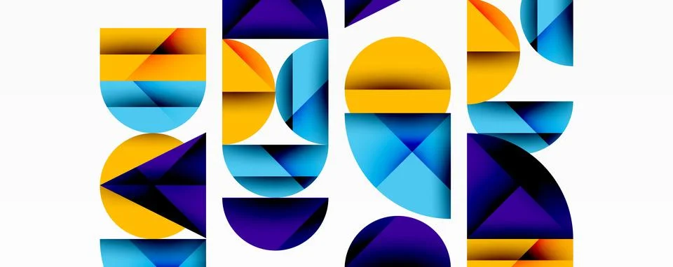 Abstract geometric pattern with intersecting circles and triangles in gradients. Stock Illustration