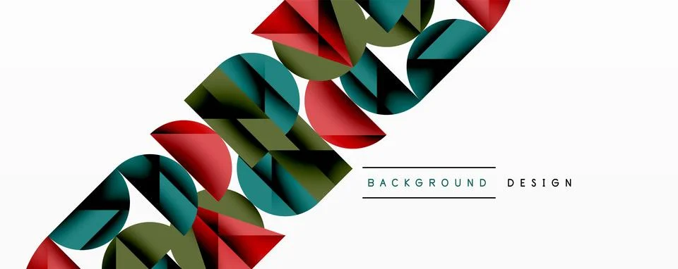 Abstract geometric pattern with intersecting circles and triangles in gradients. Illustrazione stock