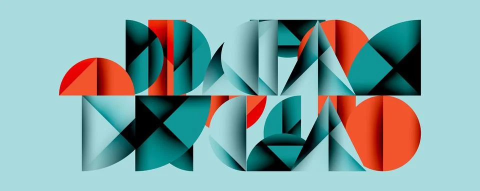 Abstract geometric pattern with intersecting circles and triangles in gradients. Illustrazione stock