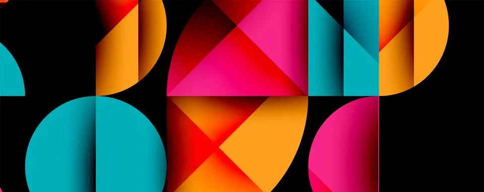 Abstract geometric pattern with intersecting circles and triangles in gradients. Stock Illustration