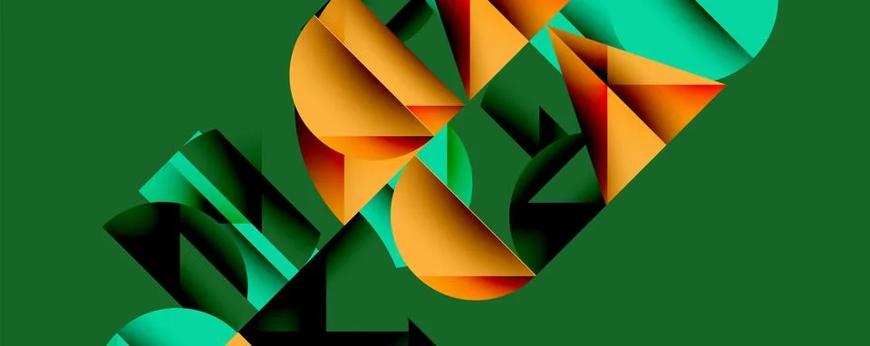 Abstract geometric pattern with intersecting circles and triangles in gradients. Illustrazione stock