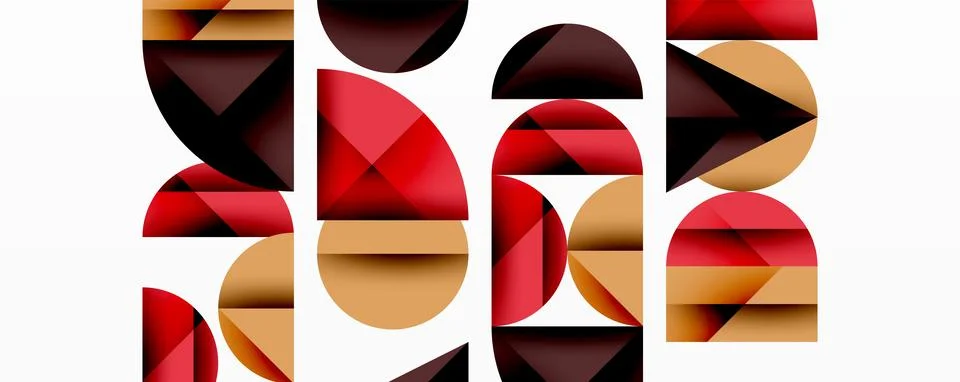Abstract geometric pattern with intersecting circles and triangles in gradients. Illustrazione stock