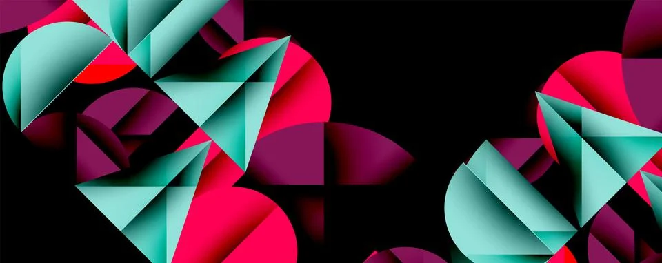 Abstract geometric pattern with intersecting circles and triangles in gradients. Illustrazione stock