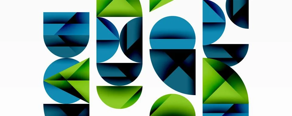 Abstract geometric pattern with intersecting circles and triangles in gradients. イラスト素材