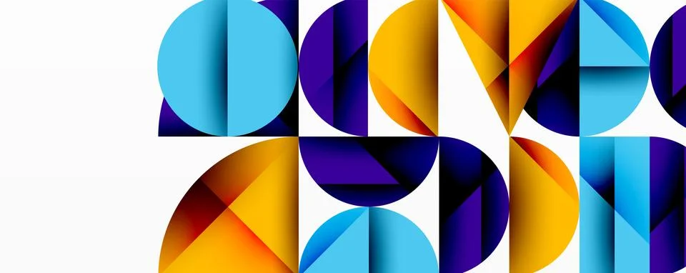 Abstract geometric pattern with intersecting circles and triangles in gradients. Illustrazione stock