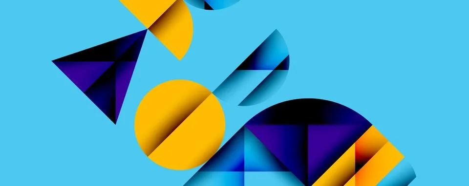 Abstract geometric pattern with intersecting circles and triangles in gradients. Illustrazione stock