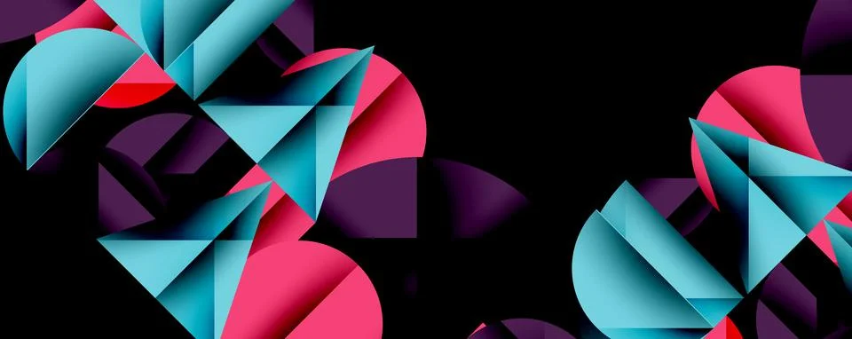 Abstract geometric pattern with intersecting circles and triangles in gradients. Illustrazione stock
