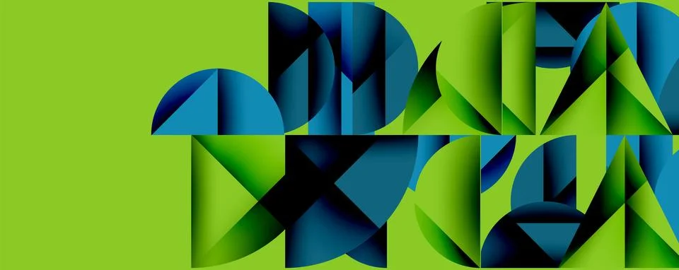 Abstract geometric pattern with intersecting circles and triangles in gradients. Stock Illustration