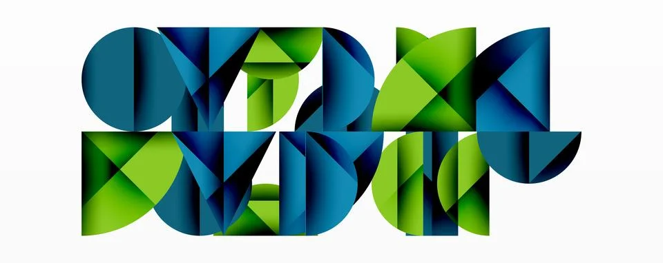 Abstract geometric pattern with intersecting circles and triangles in gradients. Stock Illustration