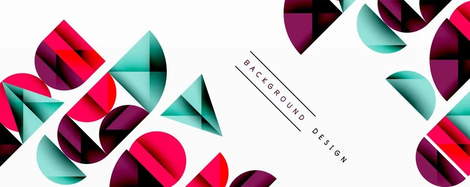 Abstract geometric pattern with intersecting circles and triangles in gradients. Illustrazione stock