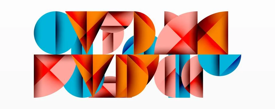 Abstract geometric pattern with intersecting circles and triangles in gradients. Illustrazione stock