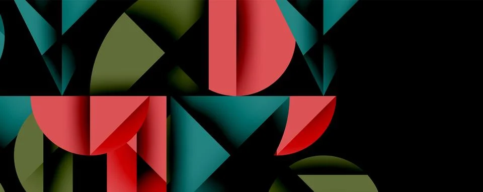 Abstract geometric pattern with intersecting circles and triangles in gradients. Illustrazione stock