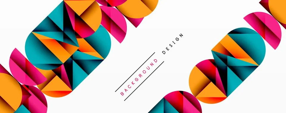 Abstract geometric pattern with intersecting circles and triangles in gradients. Illustrazione stock