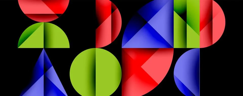 Abstract geometric pattern with intersecting circles and triangles in gradients. Stock Illustration