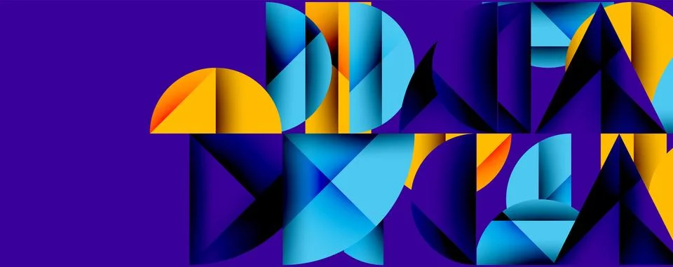 Abstract geometric pattern with intersecting circles and triangles in gradients. Illustrazione stock