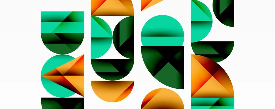 Abstract geometric pattern with intersecting circles and triangles in gradi.. Ilustración de archivo