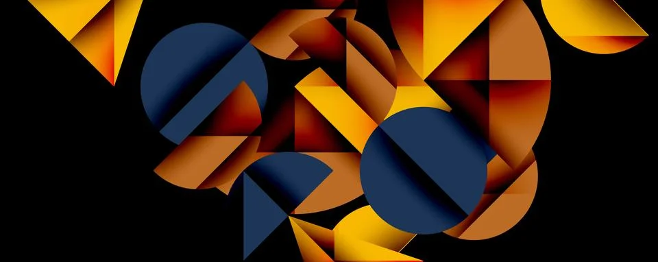 Abstract geometric pattern with intersecting circles and triangles in gradients. Illustrazione stock