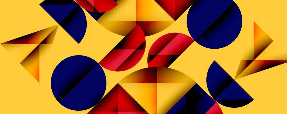 Abstract geometric pattern with intersecting circles and triangles in gradients. Illustrazione stock