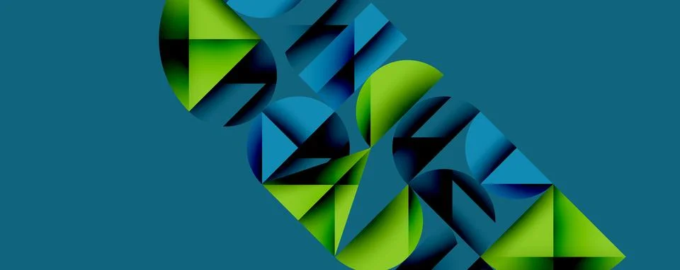 Abstract geometric pattern with intersecting circles and triangles in gradients. Stock Illustration