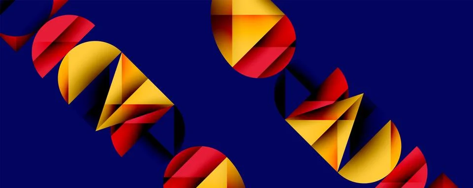 Abstract geometric pattern with intersecting circles and triangles in gradients. Illustrazione stock