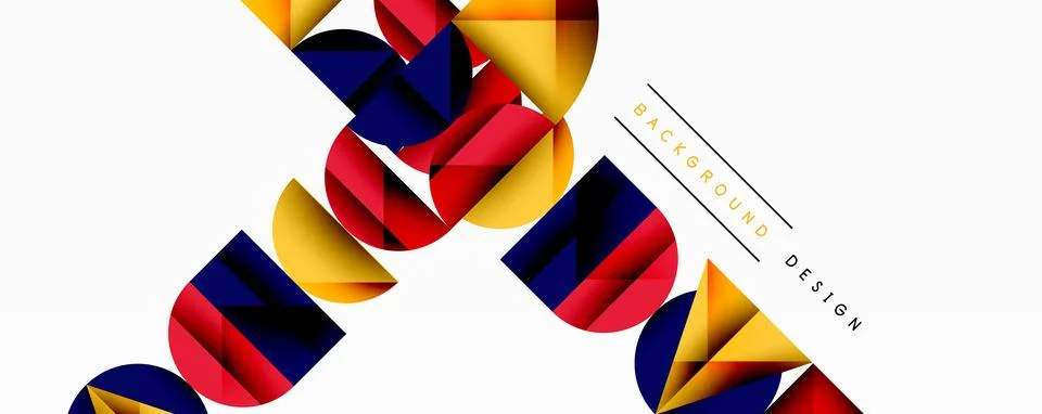 Abstract geometric pattern with intersecting circles and triangles in gradients. Illustrazione stock