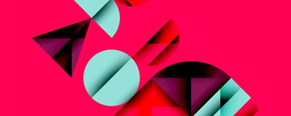 Abstract geometric pattern with intersecting circles and triangles in gradients. Illustrazione stock