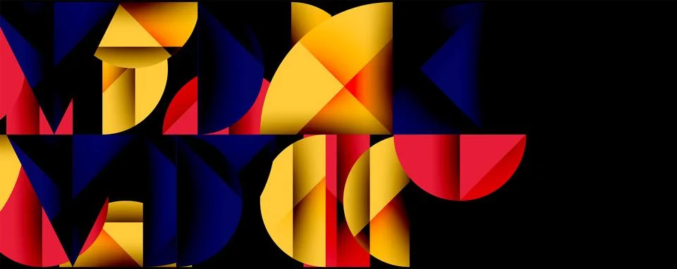 Abstract geometric pattern with intersecting circles and triangles in gradients. Illustrazione stock