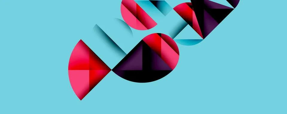 Abstract geometric pattern with intersecting circles and triangles in gradients. Illustrazione stock