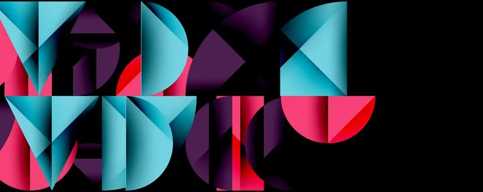 Abstract geometric pattern with intersecting circles and triangles in gradients. Illustrazione stock