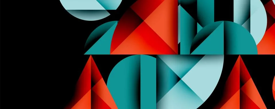Abstract geometric pattern with intersecting circles and triangles in gradients. Illustrazione stock