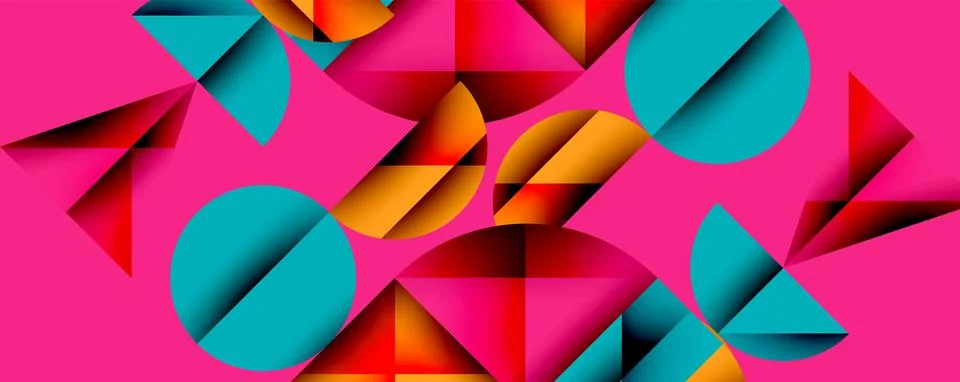 Abstract geometric pattern with intersecting circles and triangles in gradients. Stock Illustration