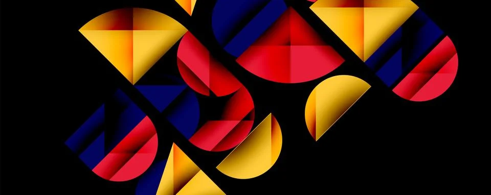Abstract geometric pattern with intersecting circles and triangles in gradients. Illustrazione stock