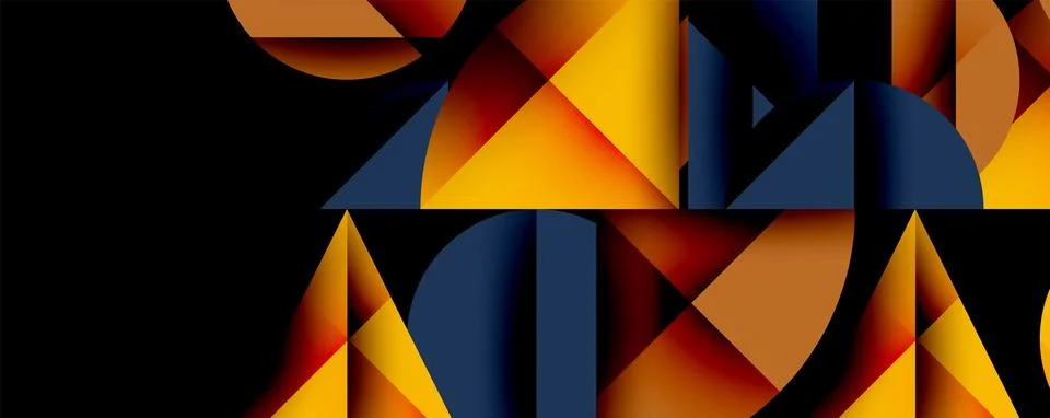 Abstract geometric pattern with intersecting circles and triangles in gradients. Illustrazione stock