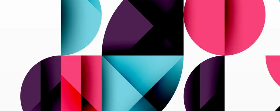 Abstract geometric pattern with intersecting circles and triangles in gradients. Illustrazione stock
