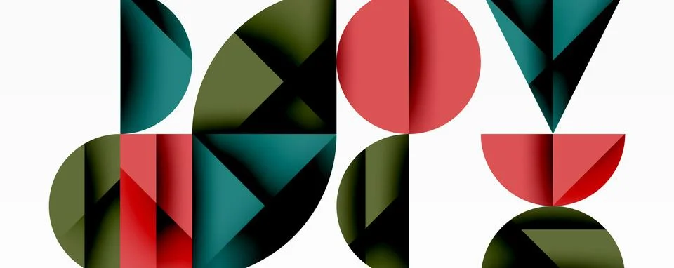 Abstract geometric pattern with intersecting circles and triangles in gradients. Illustrazione stock