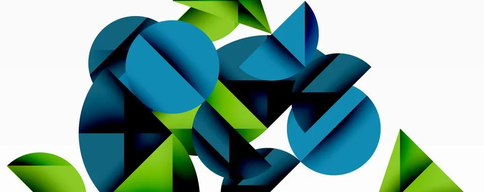 Abstract geometric pattern with intersecting circles and triangles in gradients. Illustrazione stock