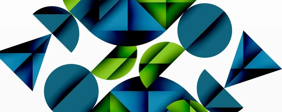 Abstract geometric pattern with intersecting circles and triangles in gradients. Illustrazione stock