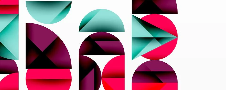 Abstract geometric pattern with intersecting circles and triangles in gradients. Ilustración de archivo