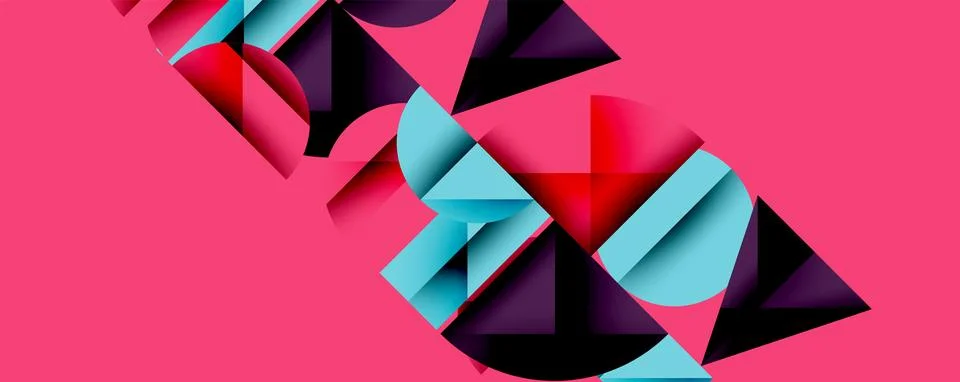 Abstract geometric pattern with intersecting circles and triangles in gradients. Illustrazione stock
