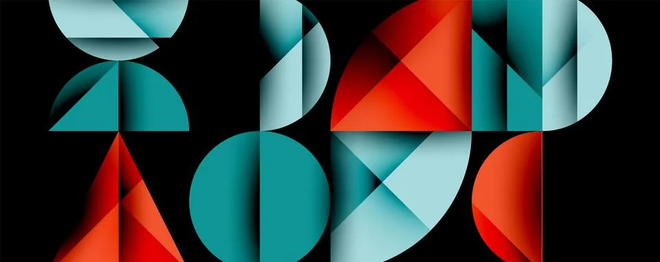 Abstract geometric pattern with intersecting circles and triangles in gradients. Stock Illustration