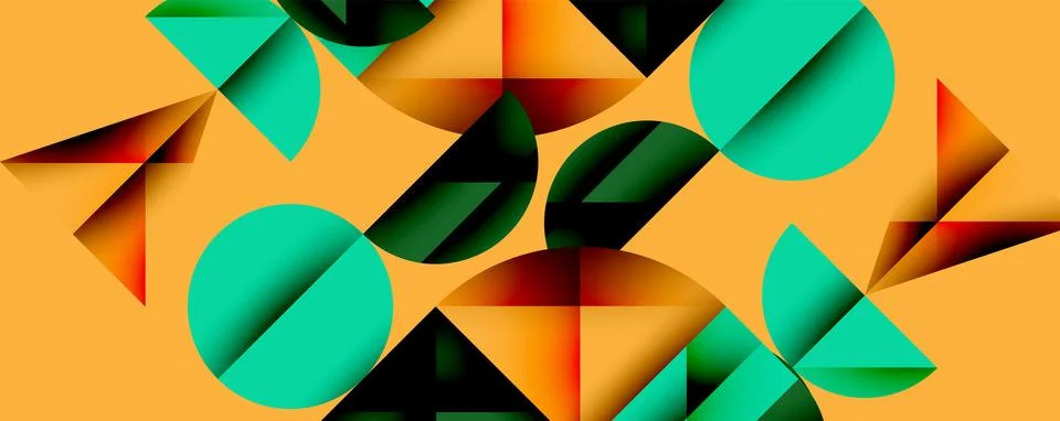 Abstract geometric pattern with intersecting circles and triangles in gradients. Stock Illustration