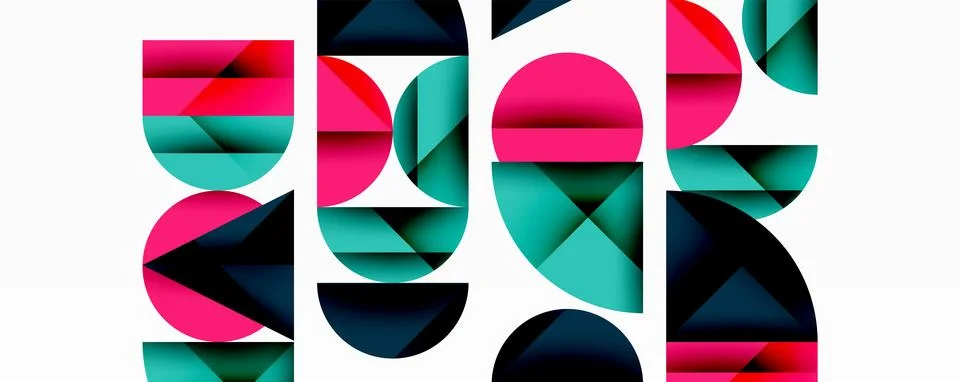 Abstract geometric pattern with intersecting circles and triangles in gradients. Illustrazione stock