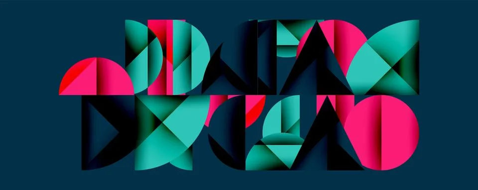 Abstract geometric pattern with intersecting circles and triangles in gradients. Illustrazione stock
