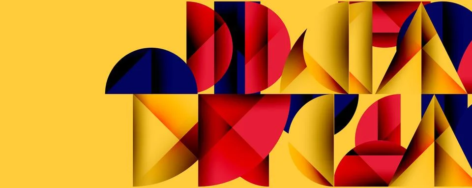 Abstract geometric pattern with intersecting circles and triangles in gradients. Ilustración de archivo