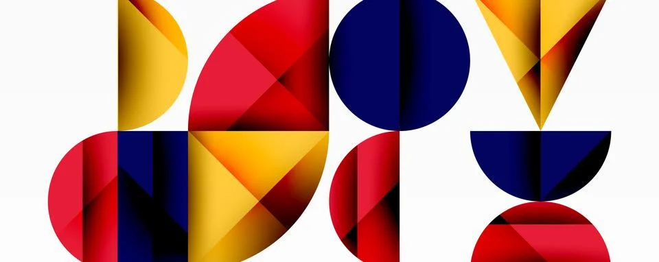 Abstract geometric pattern with intersecting circles and triangles in gradients. Illustrazione stock
