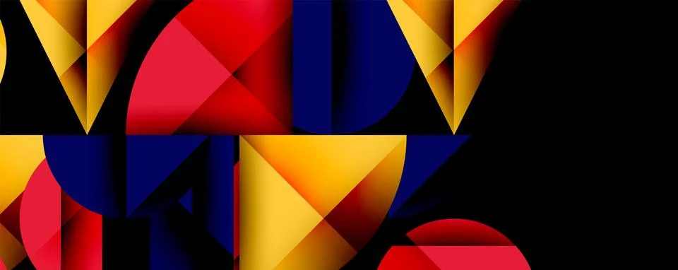 Abstract geometric pattern with intersecting circles and triangles in gradients. Illustrazione stock