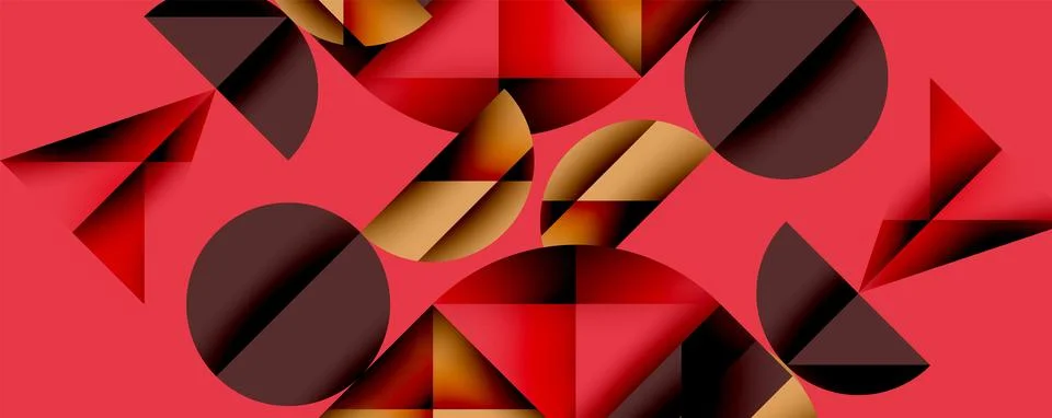 Abstract geometric pattern with intersecting circles and triangles in gradients. Illustrazione stock