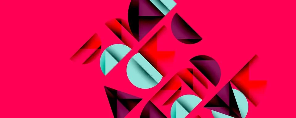 Abstract geometric pattern with intersecting circles and triangles in gradients. Illustrazione stock